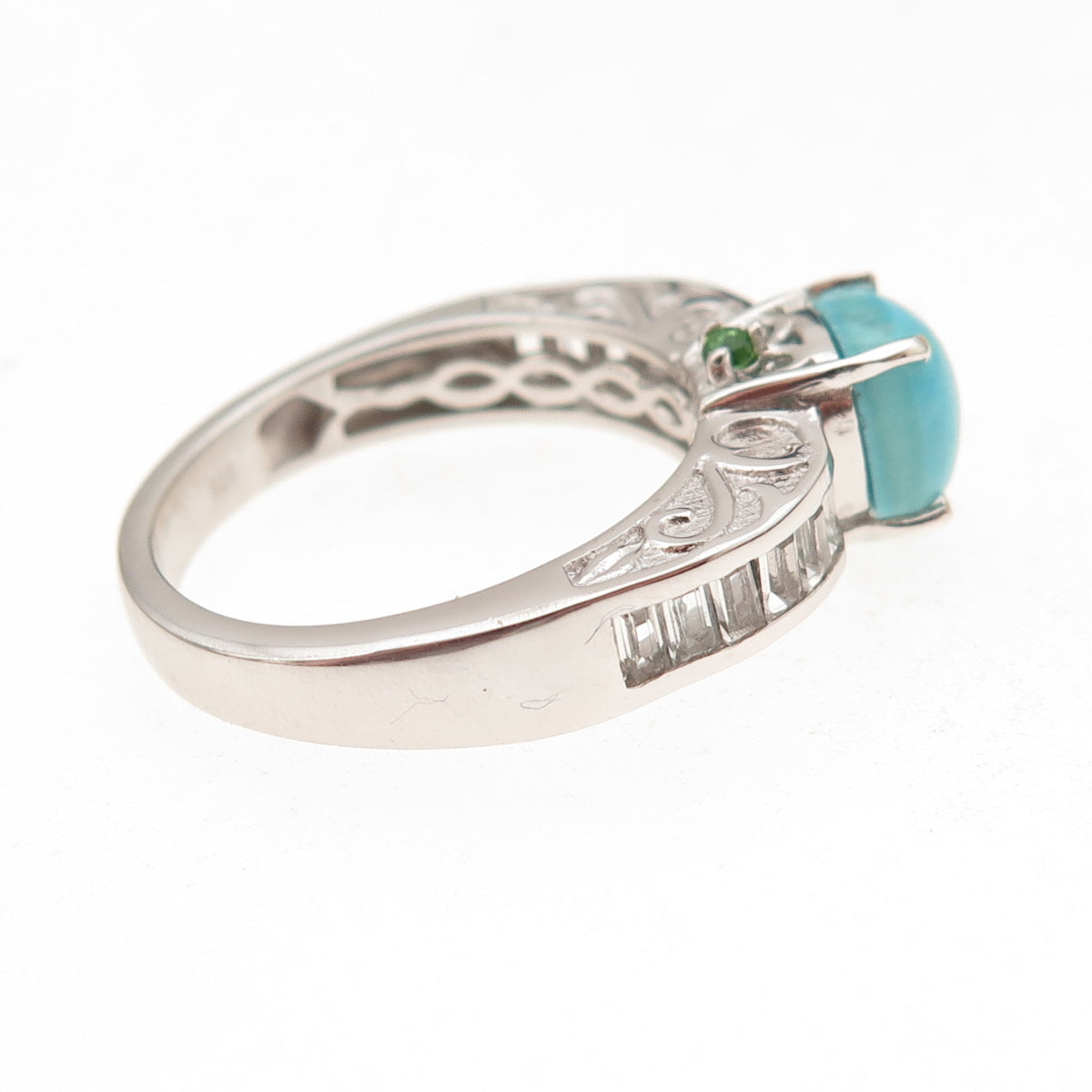 Chuck Clemency 925 Sterling Real Turquoise White Topaz & Peridot Ring Size 8