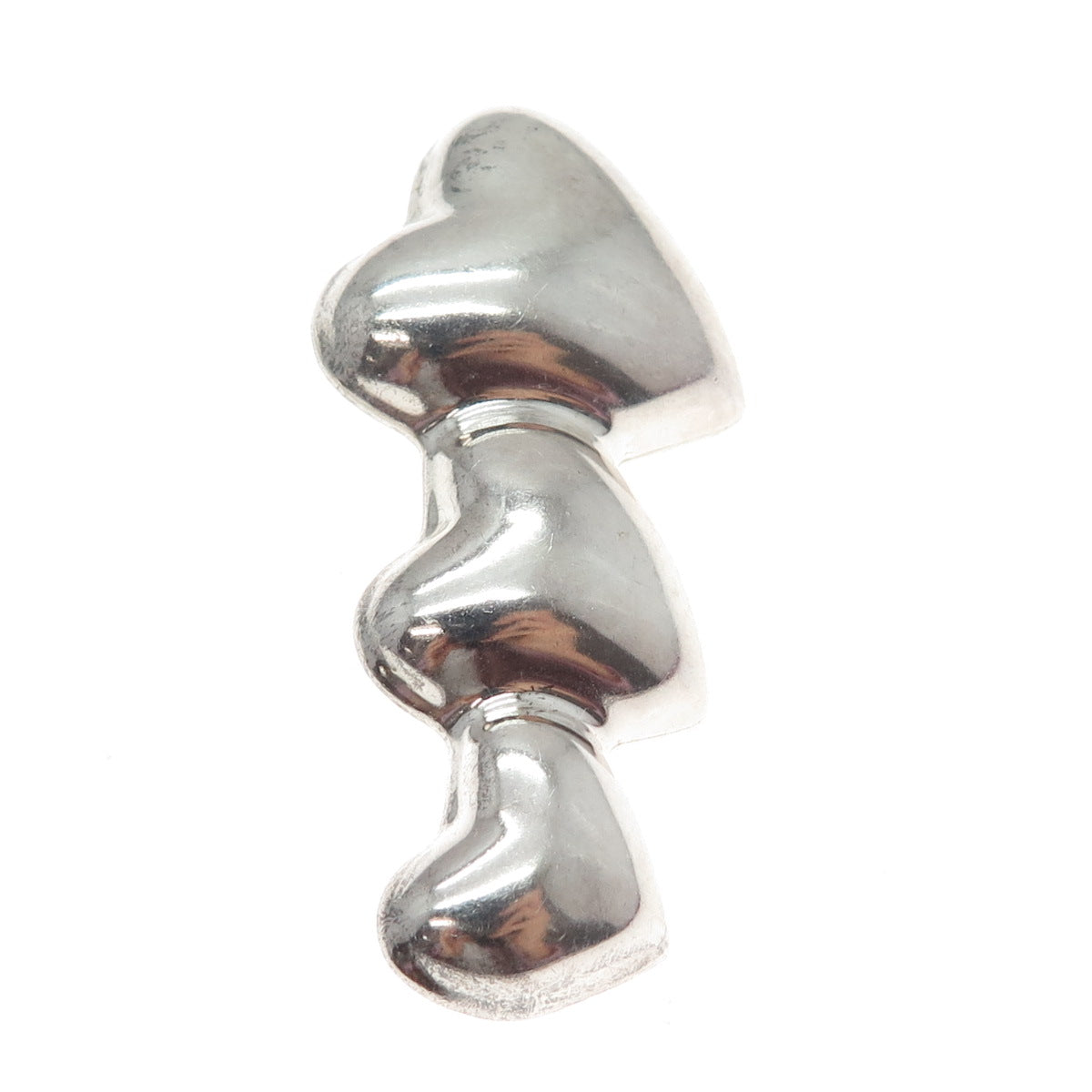HECTOR'S 925 Sterling Silver Vintage Mexico Triple Heart Family Pin Brooch