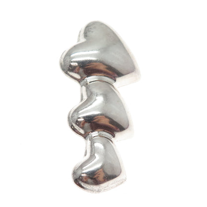 HECTOR'S 925 Sterling Silver Vintage Mexico Triple Heart Family Pin Brooch