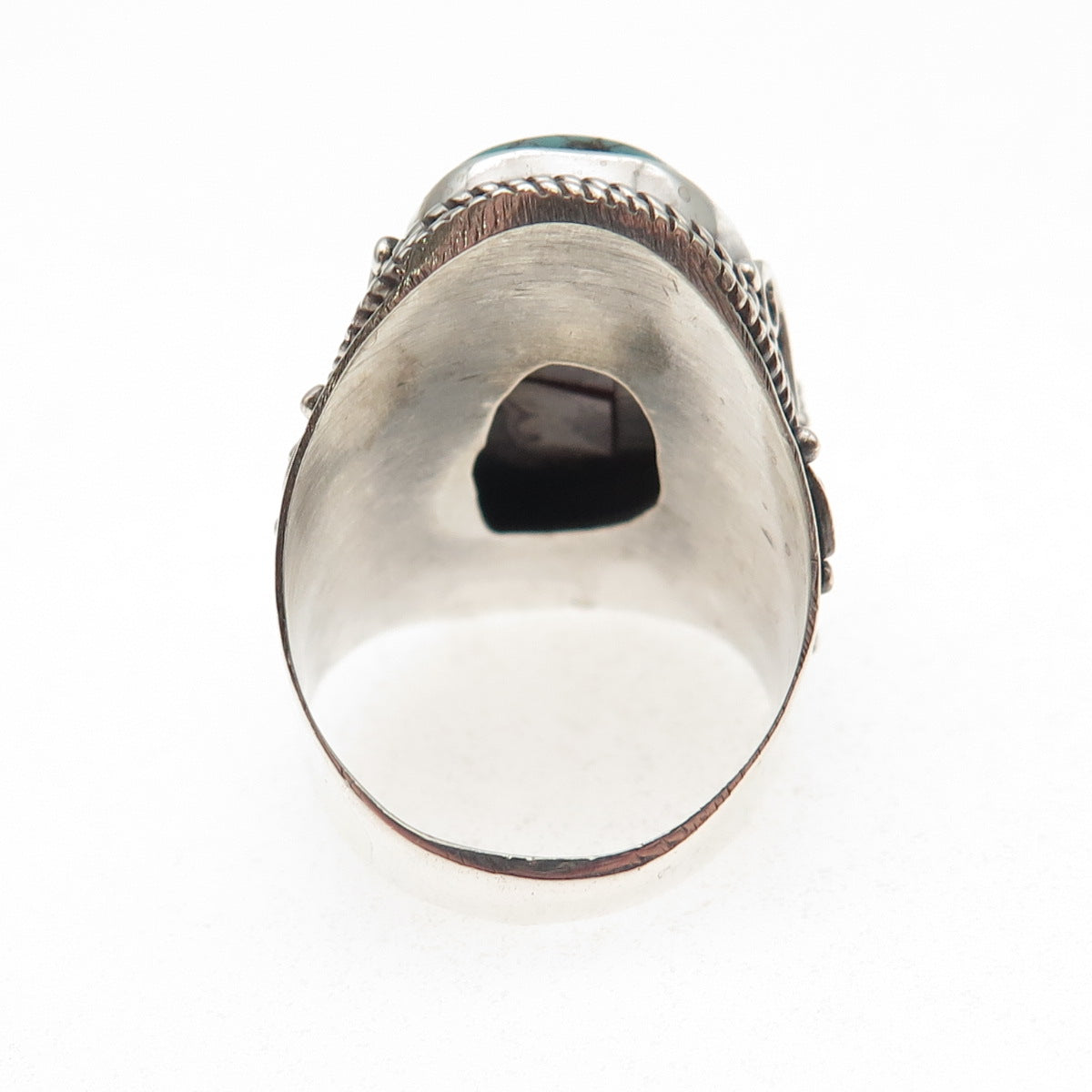 925 Sterling Silver Vintage Real Kingman Turquoise Oxidized Ring Size 7.25