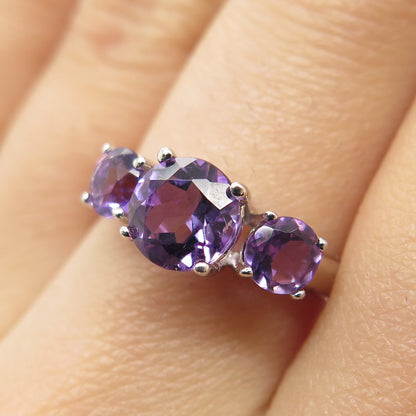 925 Sterling Silver Real Round-Cut Amethyst Ring Size 5.5