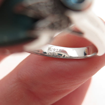 925 Sterling Silver Real Turquoise White & Blue Topaz Ring Size 8.25