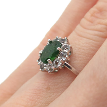 925 Sterling Silver Real Oval-Cut Peridot & White Topaz Ring Size 5.25