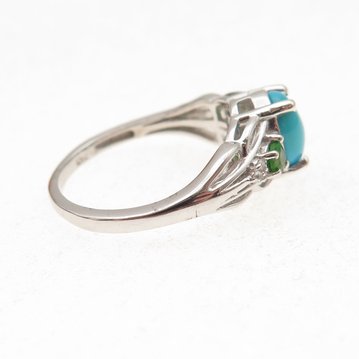 Chuck Clemency 925 Sterling Silver Real Turquoise Topaz & Peridot Ring Size 7