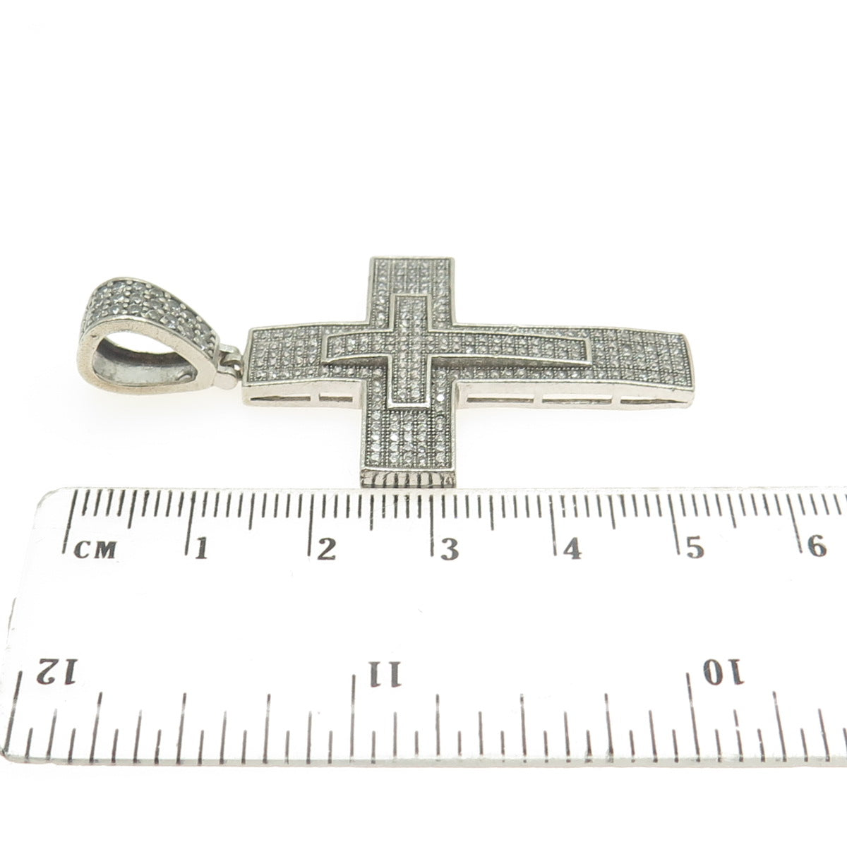 925 Sterling Silver Round-Cut C Z Cross Pendant