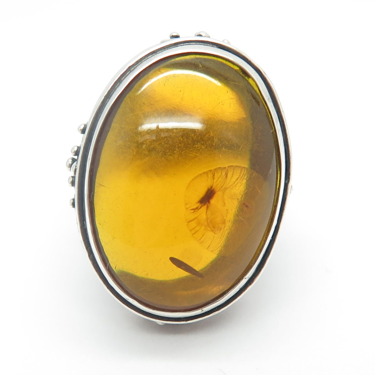 925 Sterling Silver Vintage Real Large Amber Ring Size 7