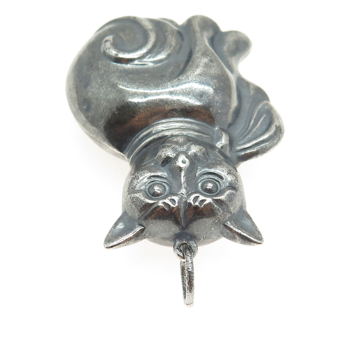 800 Silver Vintage Cat Puffy Hollow Oxidized Pendant