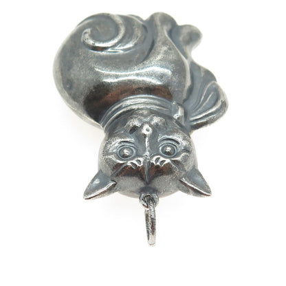 800 Silver Vintage Cat Puffy Hollow Oxidized Pendant