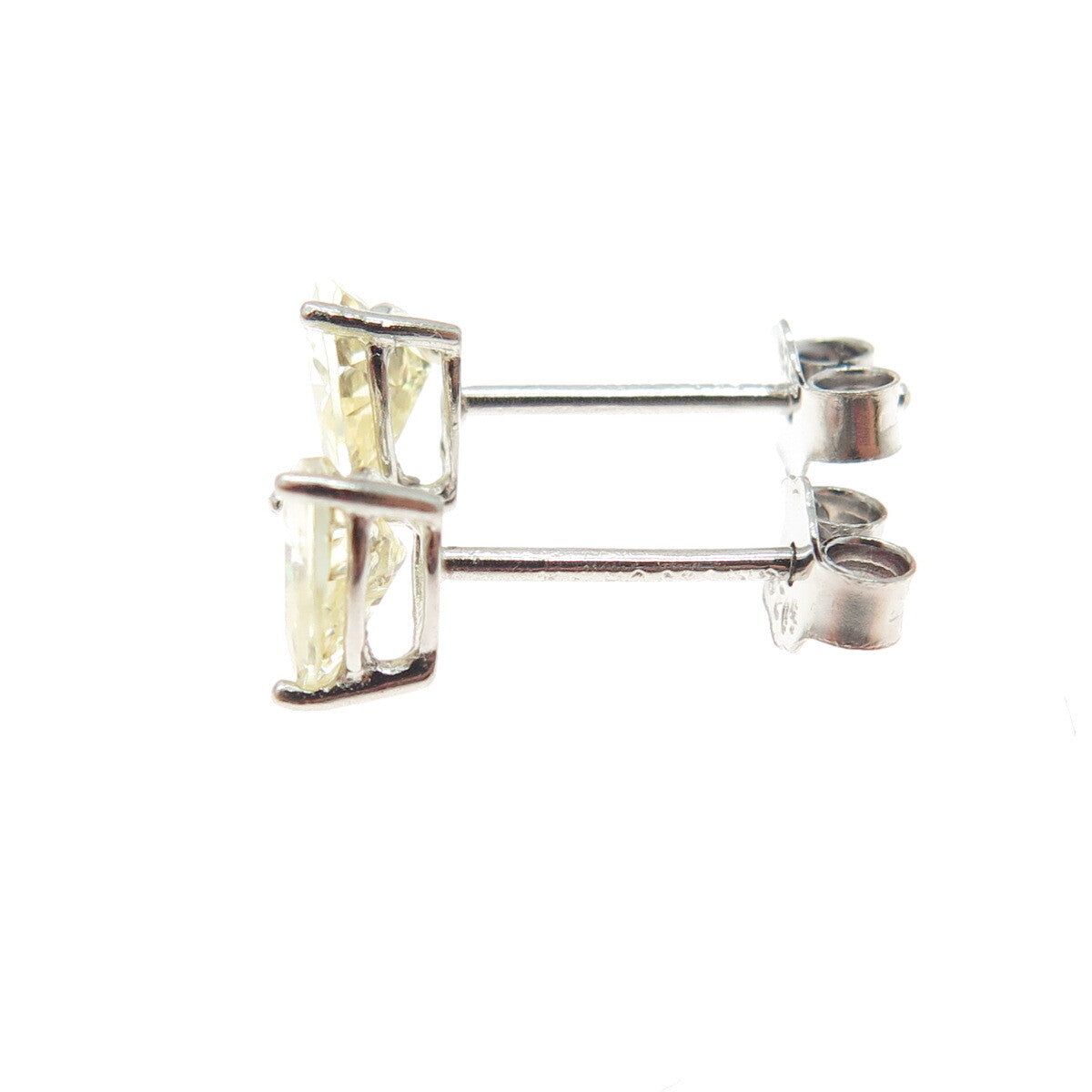 925 Sterling Silver Heart-Cut Shaped Canary C Z Stud Earrings
