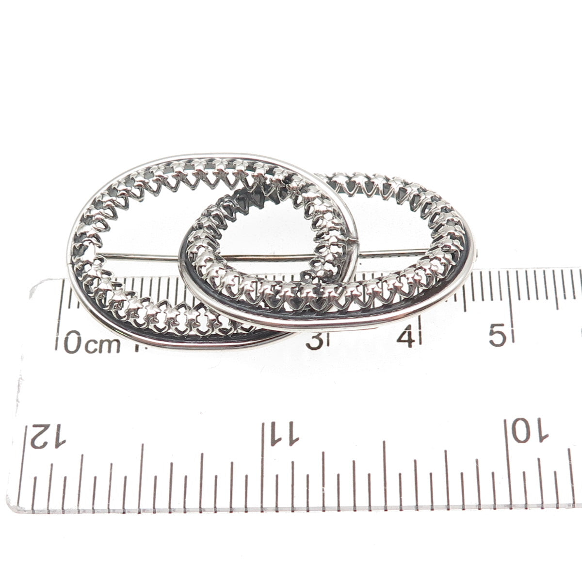Danecraft 925 Sterling Silver Antique Art Deco Interlocked Floral Pin Brooch