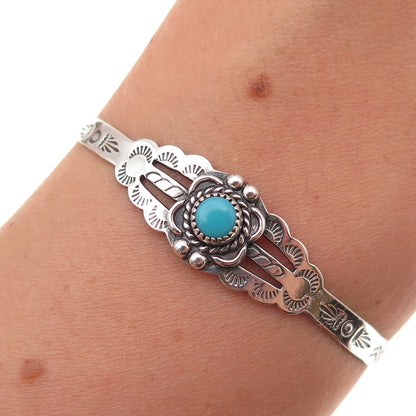 Bell Trading Post Old Pawn Sterling Vintage Turquoise Adjustable Bracelet 4.5"