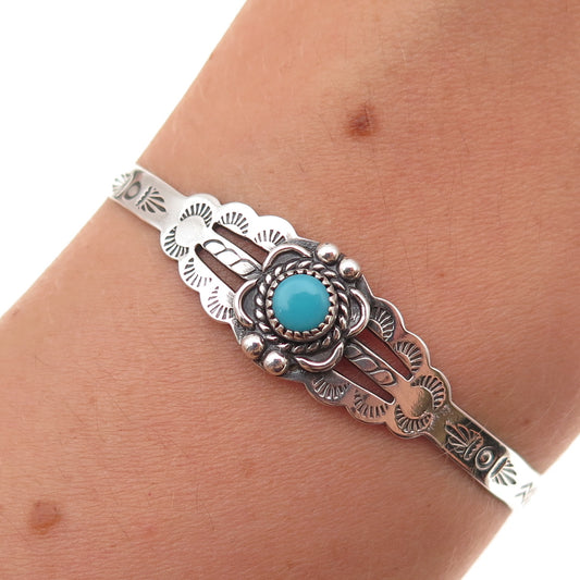 Bell Trading Post Old Pawn Sterling Vintage Turquoise Adjustable Bracelet 4.5"