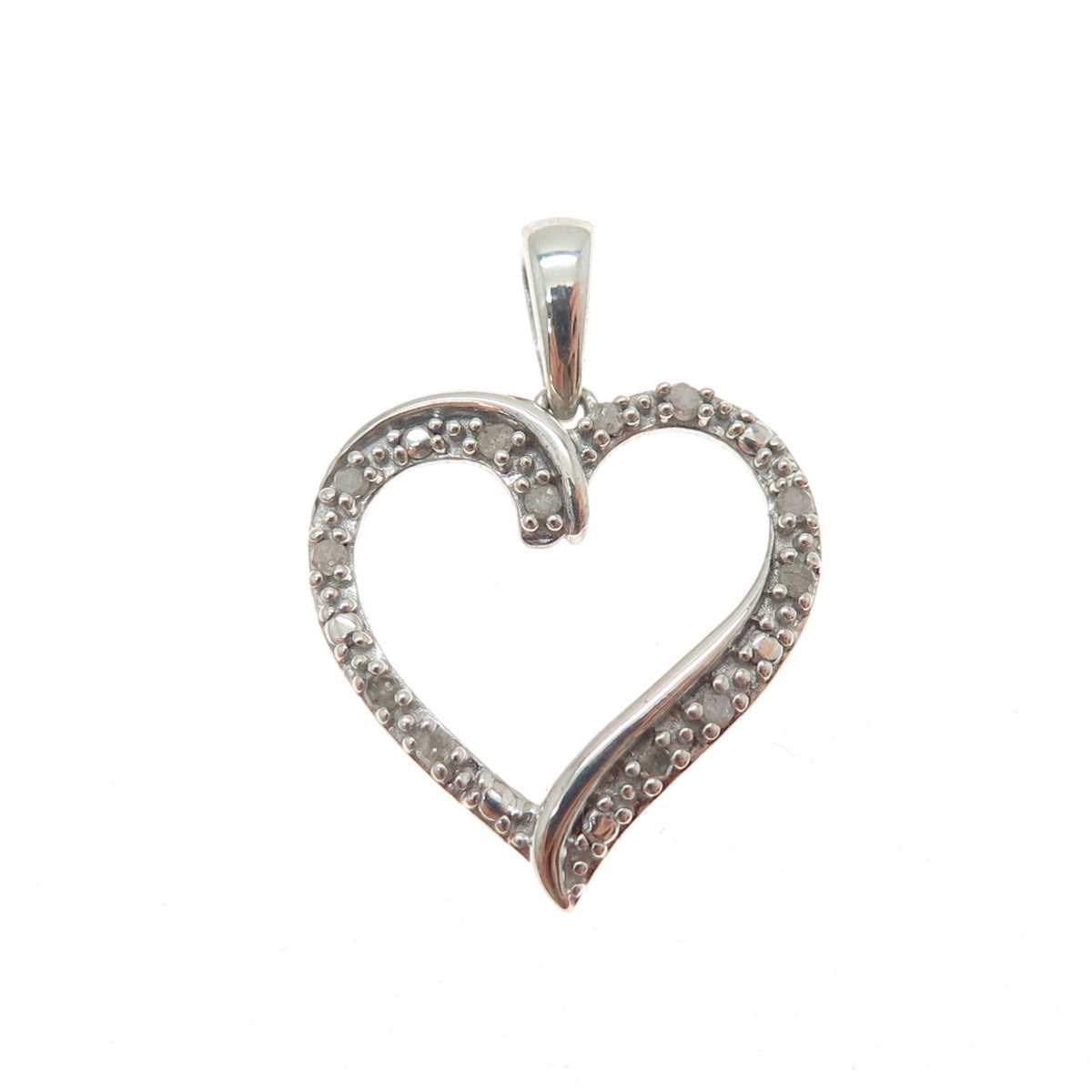 CHARLES WINSTON 925 Sterling Silver Real Diamond Heart Minimalist Charm Pendant