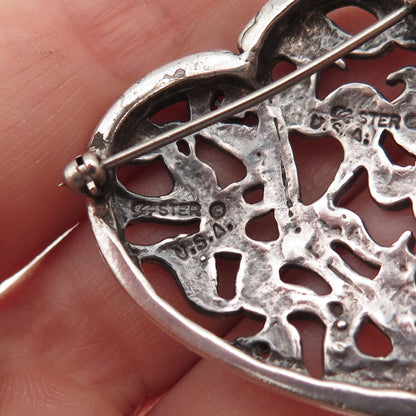 Carolyn Pollack 925 Sterling Silver Vintage Modernist Heart Oxidized Pin Brooch
