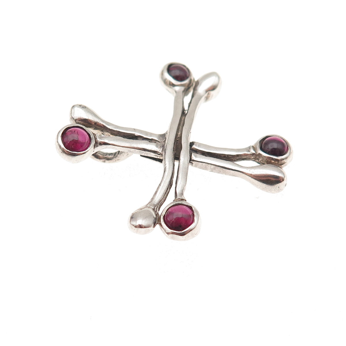925 Sterling Silver Vintage Real Rhodolite Modernist Cross Slide Charm Pendant