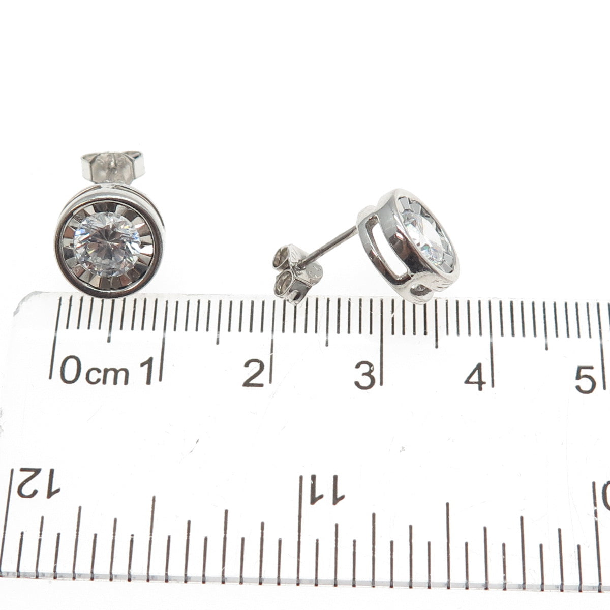 925 Sterling Silver Round-Cut C Z Stud Earrings