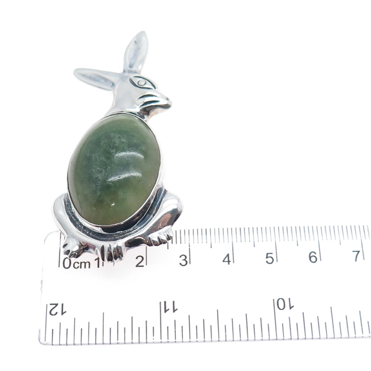 925 Sterling Silver Vintage Mexico Real Jade Rabbit Oxidized Pin Brooch