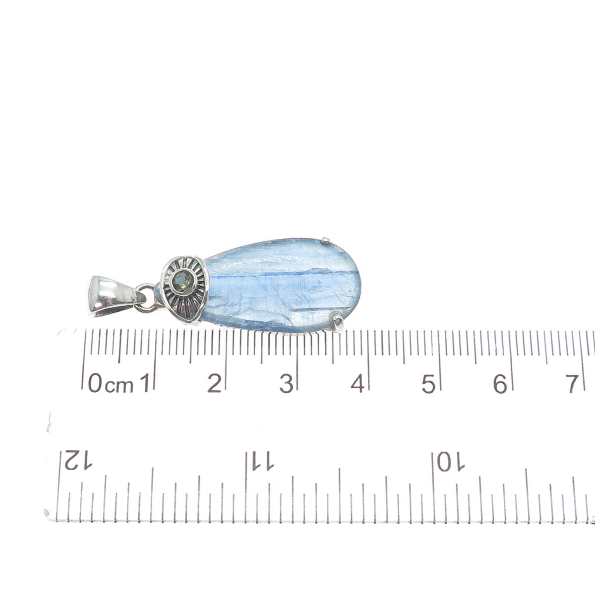925 Sterling Silver Vintage Real Kyanite & Peridot Evil's Eye Charm Pendant