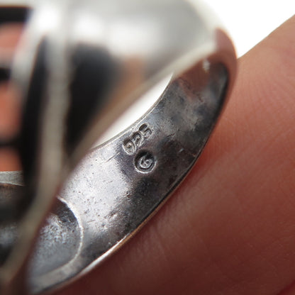 925 Sterling Silver Vintage Modernist Cage Dome Oxidized Ring Size 6.75