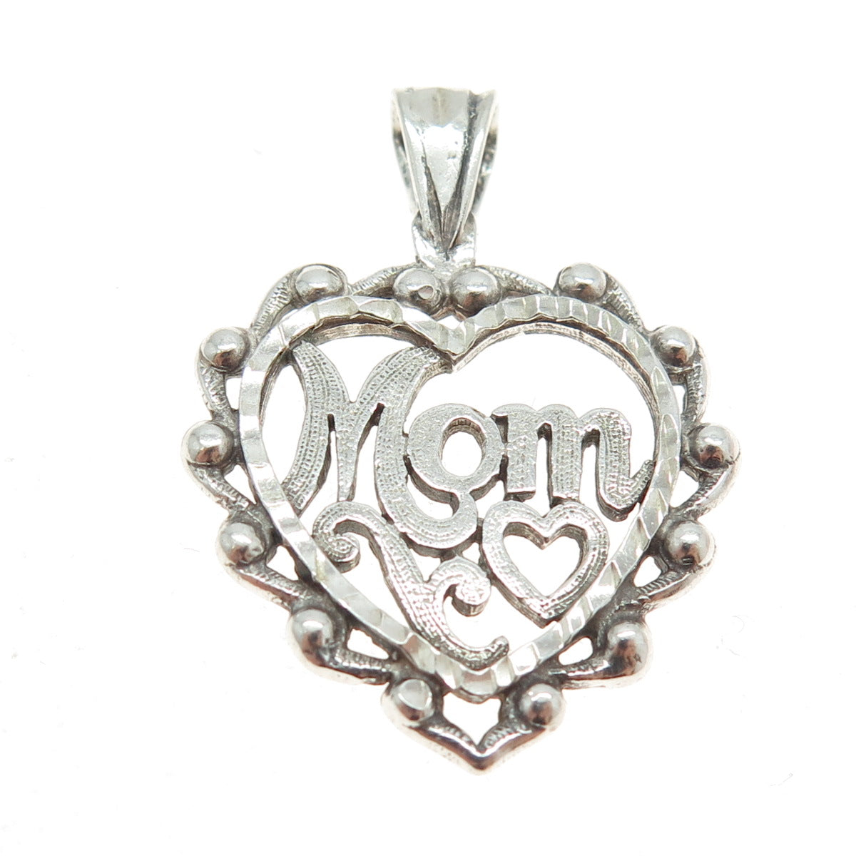 925 Sterling Silver Vintage "Mom" Love Heart Pendant