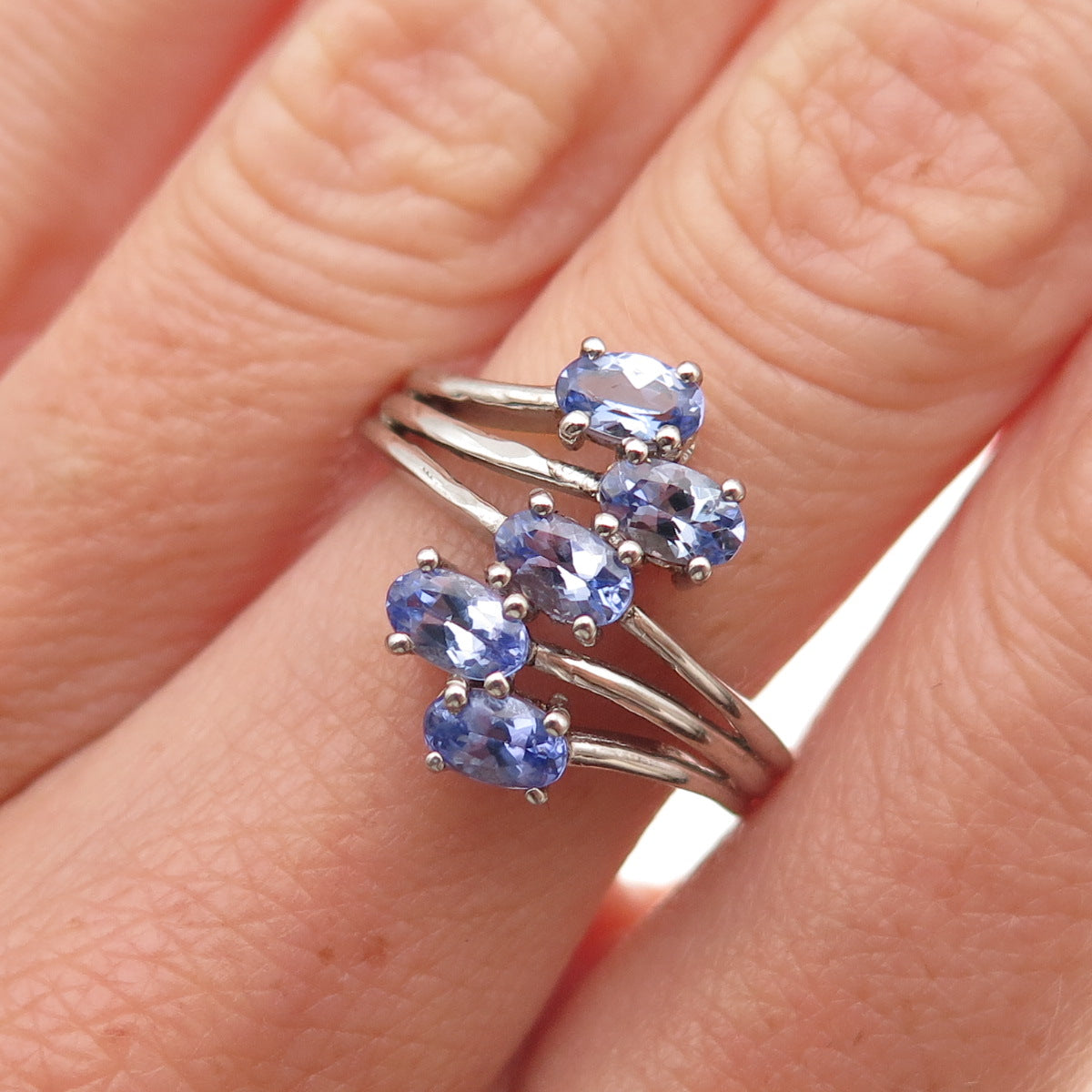 Chuck Clemency 925 Sterling Silver Real Oval-Cut Tanzanite Bypass Ring Size 6