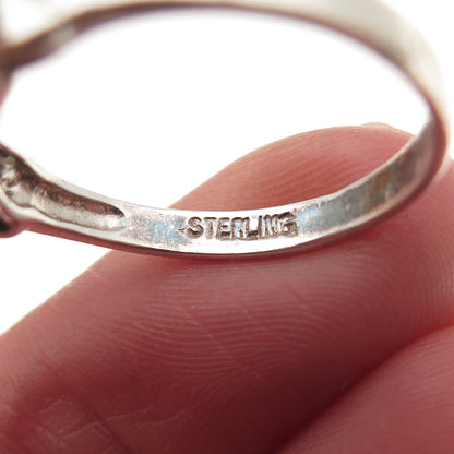 925 Sterling Silver Vintage Real Oval-Cut Sapphire X-Shape Ring Size 8.75