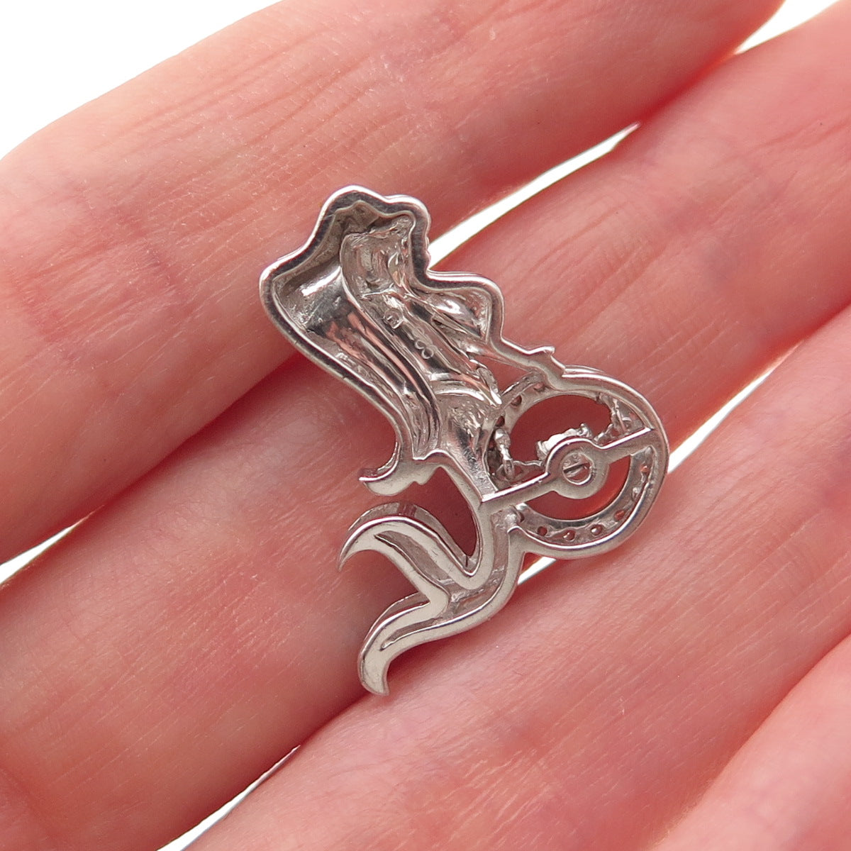 925 Sterling Silver Round-Cut C Z Mermaid Slide Charm Pendant