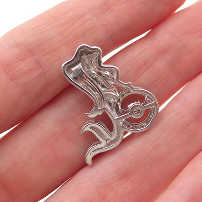 925 Sterling Silver Round-Cut C Z Mermaid Slide Charm Pendant