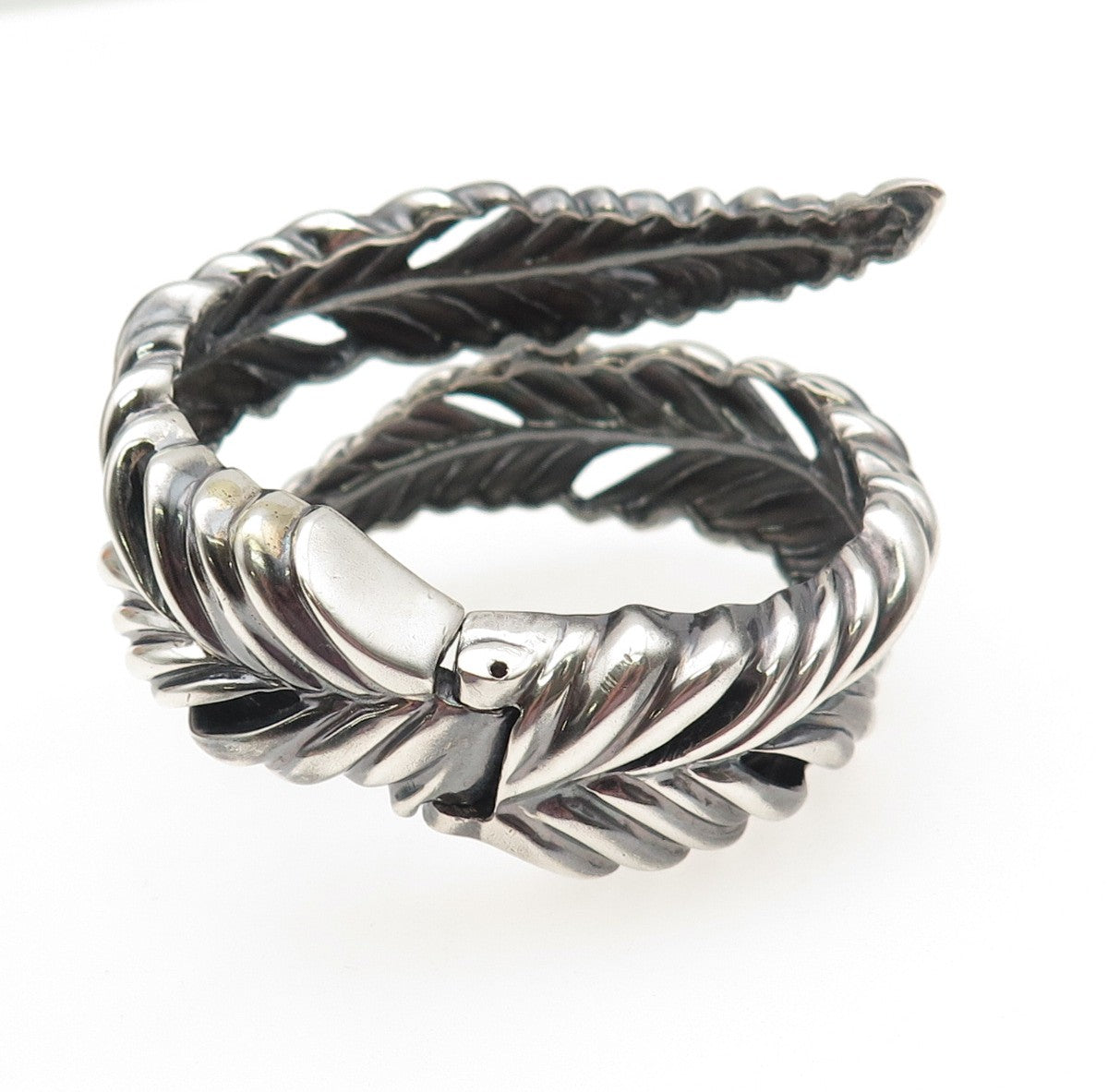 TIFFANY & CO Sterling Silver Vintage Heavy 74.5g Feather Oxidized Bracelet 5.75"