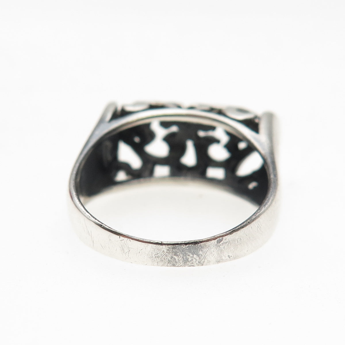 925 Sterling Silver Vintage Modernist Heart Oxidized Ring Size 8