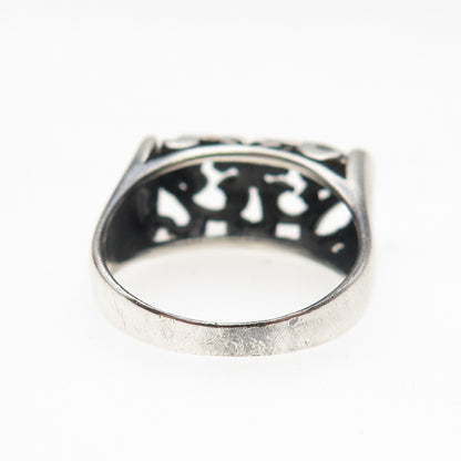 925 Sterling Silver Vintage Modernist Heart Oxidized Ring Size 8
