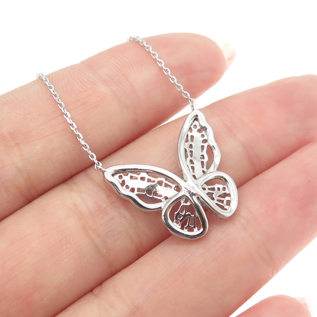 925 Sterling Silver Tapered Baguette & Round-Cut C Z Butterfly Necklace 16-18"