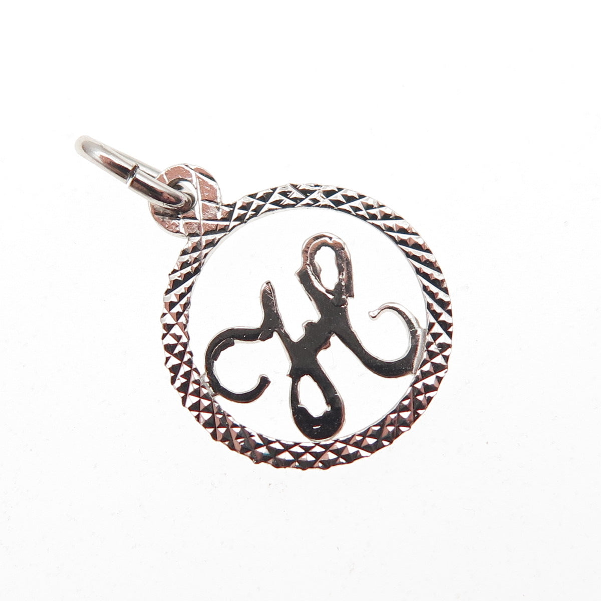 925 Sterling Silver Italy Diamond-Cut Letter H Initial Mini Charm Pendant