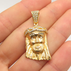 925 Sterling Silver Gold Plated REL Pave C Z Jesus Religious Pendant