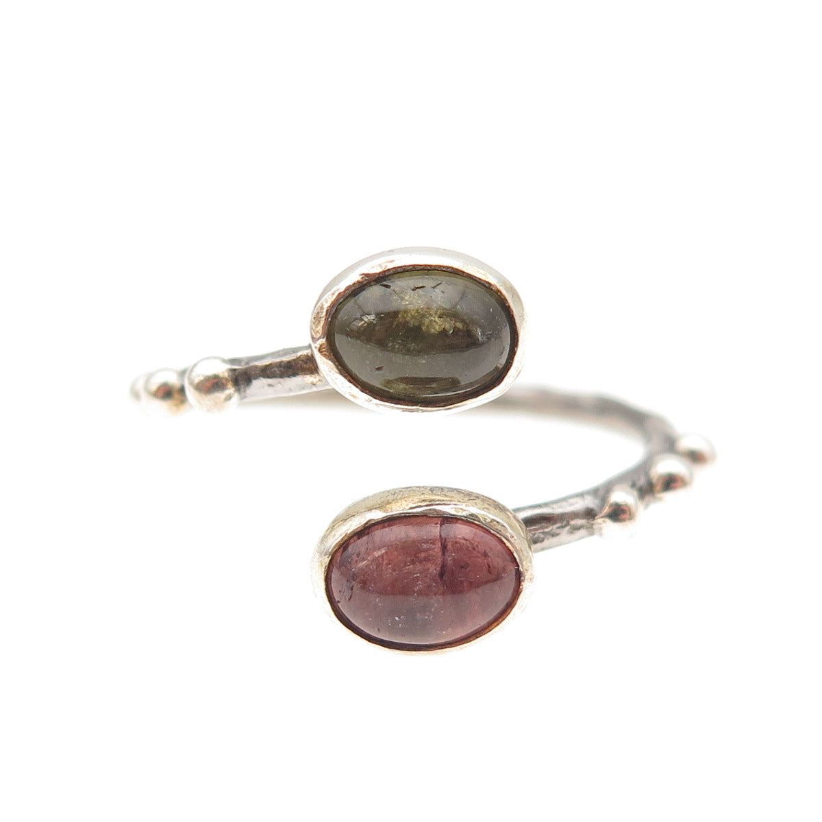 925 Sterling Silver Vintage Real Green & Pink Tourmaline Adjustable Ring Size 6