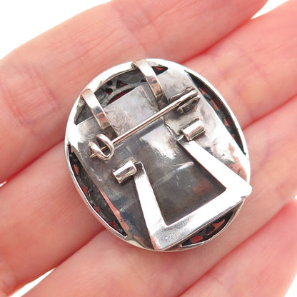 925 Sterling Silver 10K Gold Vintage Real Diamond Picture Frame Brooch / Pendant