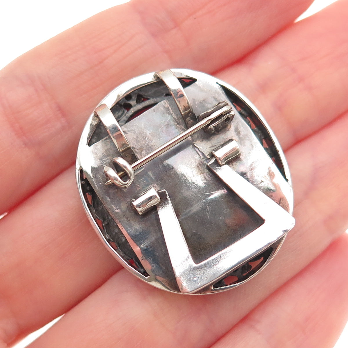 925 Sterling Silver 10K Gold Vintage Real Diamond Picture Frame Brooch / Pendant