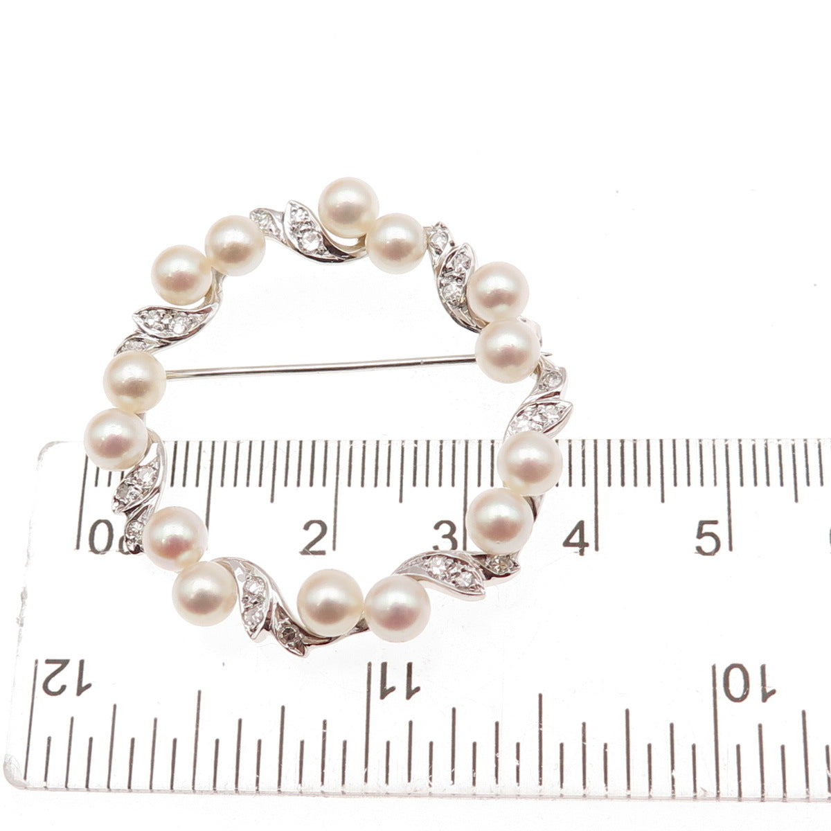 925 Sterling Antique Art Deco Real Pearl & White Topaz Circle of Life Pin Brooch