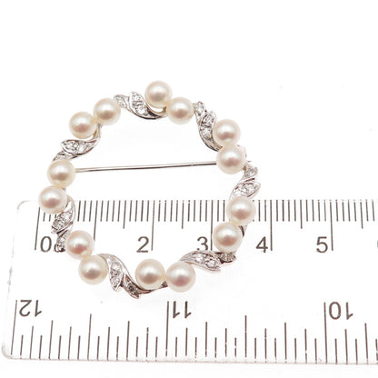 925 Sterling Antique Art Deco Real Pearl & White Topaz Circle of Life Pin Brooch