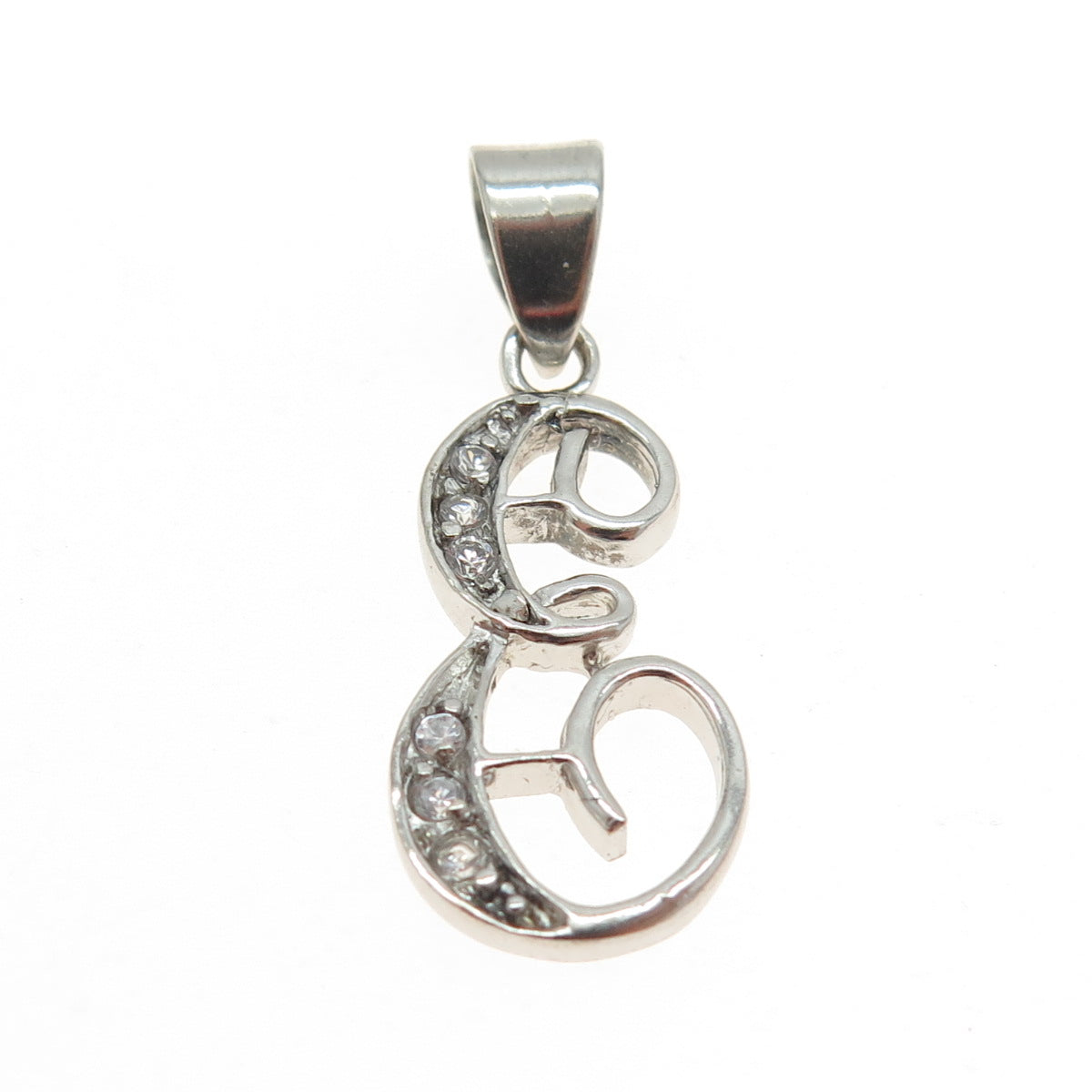 925 Sterling Silver Round-Cut C Z Letter "E" Initial Pendant