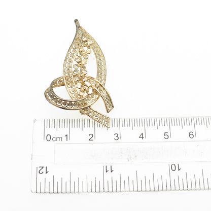 FOREIGN 925 Sterling Silver Gold Plated Vintage Flower Filigree Pin Brooch