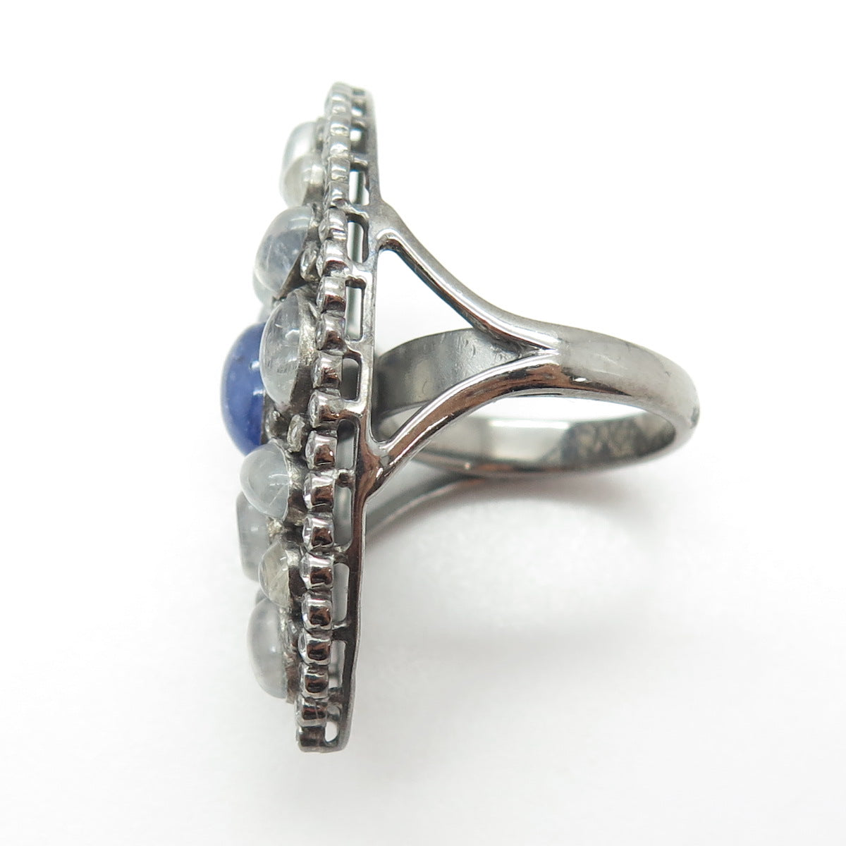 DSMK 925 Sterling Moonstone Tanzanite Topaz Gem Oxidized Statement Ring Size 7