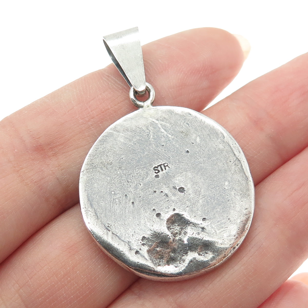 925 Sterling Silver Vintage Victorian Lady Oxidized Round Pendant