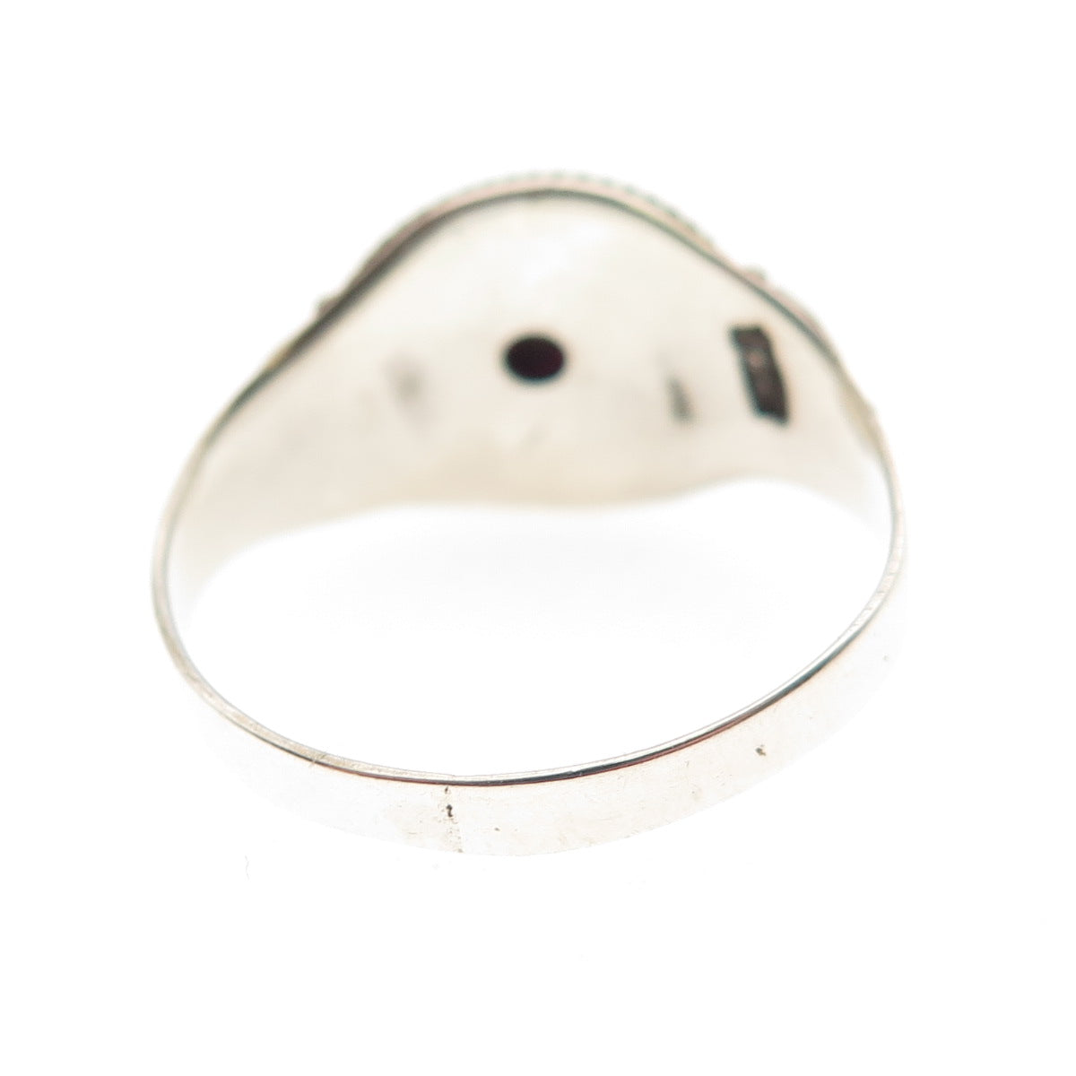 925 Sterling Silver Vintage Real Oval-Cut Ruby Beaded Oxidized Ring Size 7.75