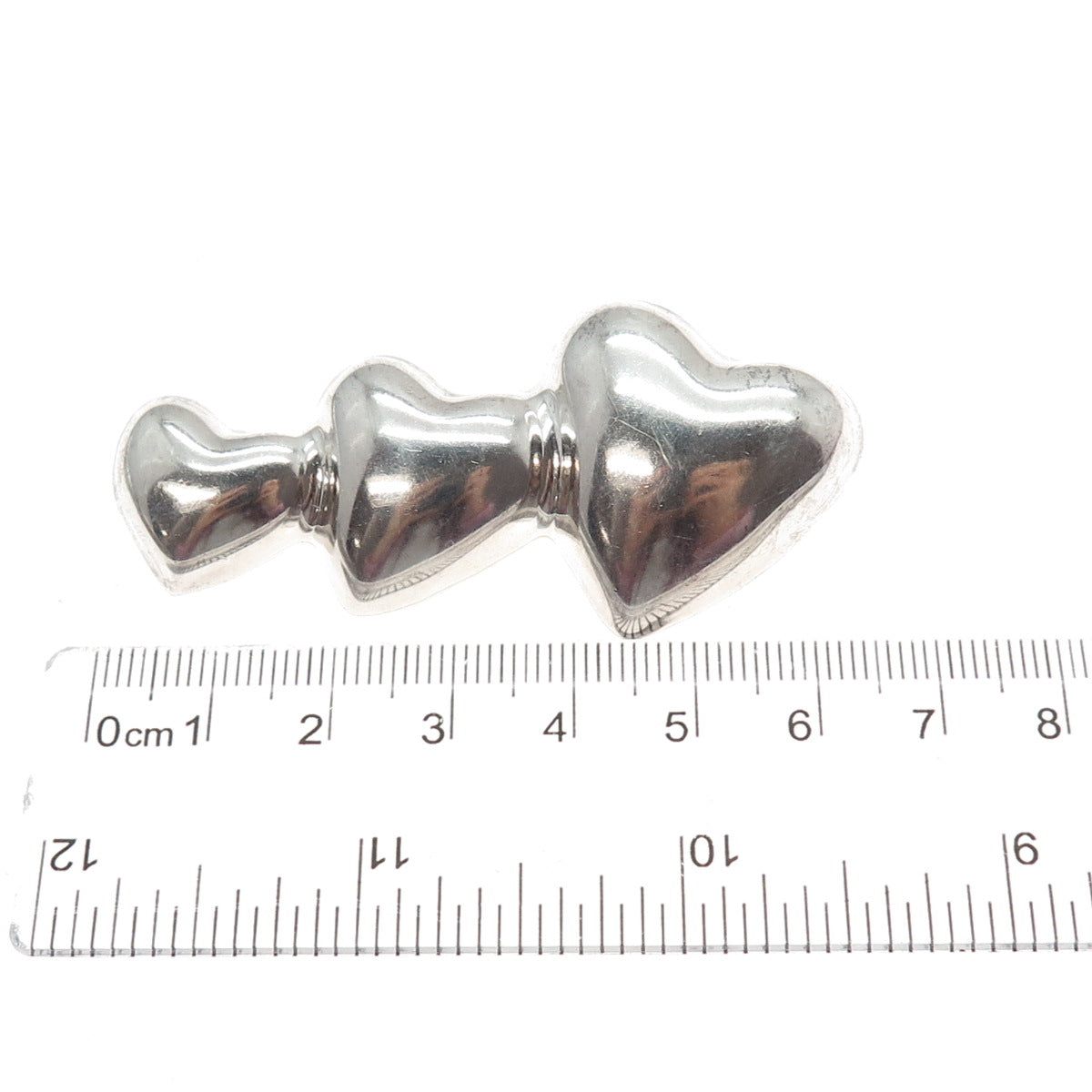 HECTOR'S 925 Sterling Silver Vintage Mexico Triple Heart Family Pin Brooch