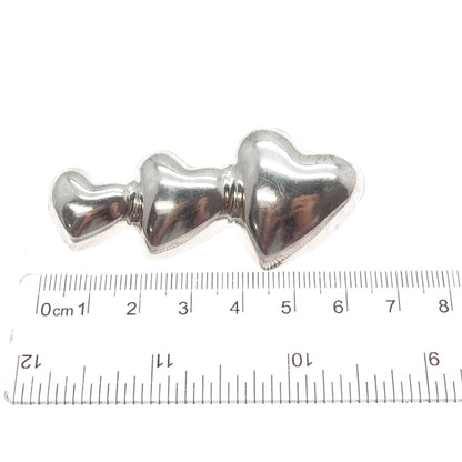 HECTOR'S 925 Sterling Silver Vintage Mexico Triple Heart Family Pin Brooch