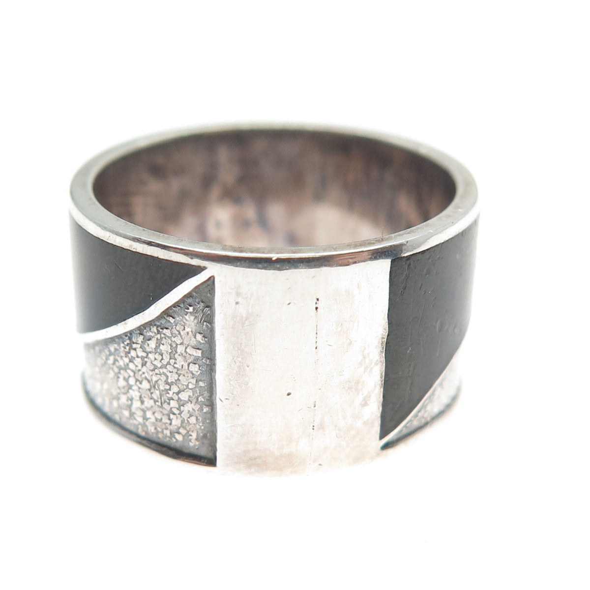 C. LAMOND FILS 925 Sterling Silver Vintage Enamel Modernist Band Ring Size 6.25
