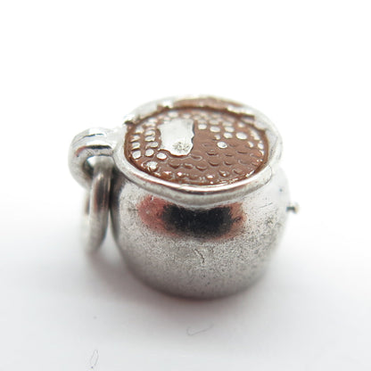 WELLS 925 Sterling Silver Vintage Enamel Claypot 3D Charm Pendant