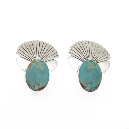 Betty Ann Lee Navajo Old Pawn Sterling Silver Vintage Turquoise Clip On Earrings