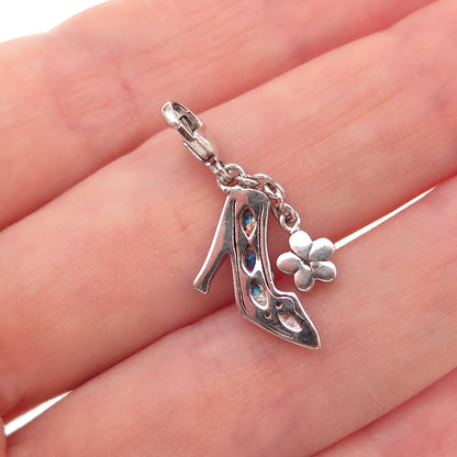 925 Sterling Silver Enamel & C Z High-Heeled Shoe Lobster Lock Charm Pendant